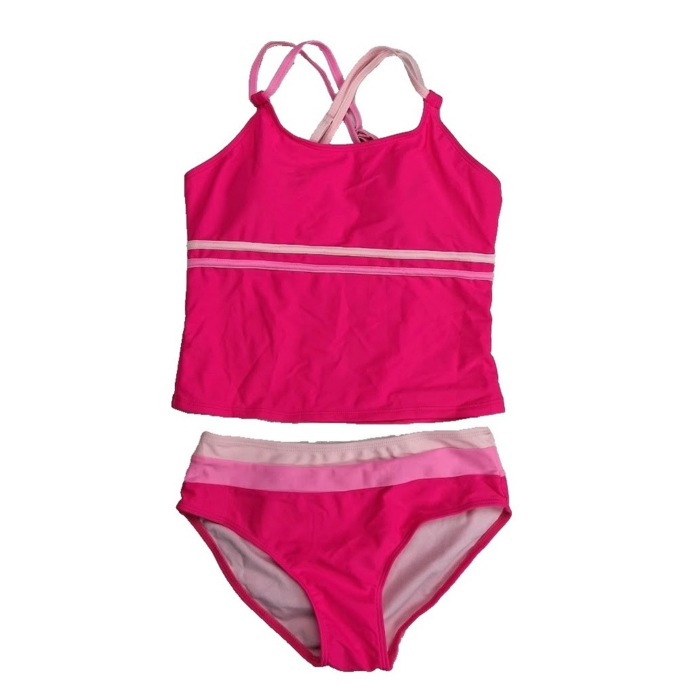 Girls Swimsuit 2 Piece Casual Color-Block Bikini Sets 13 14 yrs Teen Hot Pink